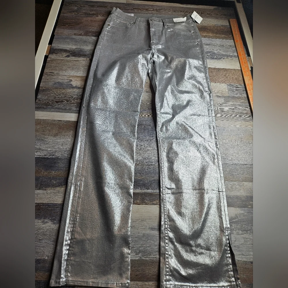Gap NEW Mid Rise 90s Loose Silver Metallic Straight Leg Pants 30 Tall - Picture 2 of 12
